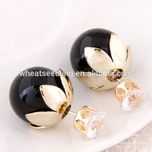 new products rhinestone double sided earrings round shaped pearl